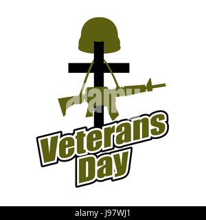 Cross and military helmet with gun. Veterans Day. Logo for national holiday in America. Stock Vector