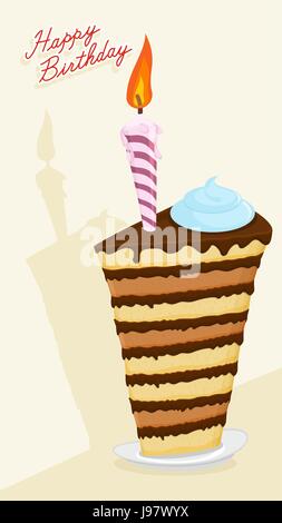 Happy birthday postcard. Cartoon  High cake. Stock Vector