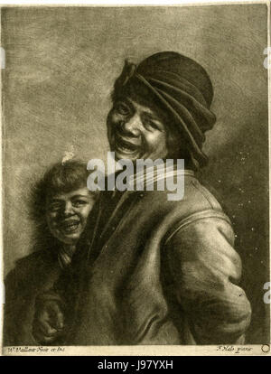 Wallerant Vaillant mezzotint after Frans Hals   two boy laughing with one holding a coin Stock Photo