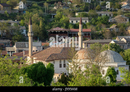 Aerial view of Khan's palace and downtown of Bakhchisaray town in Crimea Stock Photo