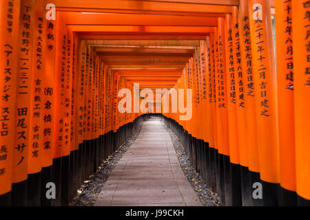 Red Tori Gate at Fushimi Inari Shrine in Kyoto, Japan Stock Photo