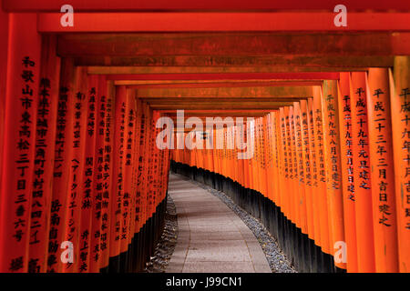 Red Tori Gate at Fushimi Inari Shrine in Kyoto, Japan Stock Photo