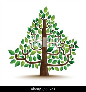 Hand drawn tree made of colorful green leaf foliage art. Environment care concept illustration for nature help. EPS10 vector. Stock Vector