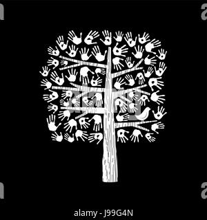 The Help Tree Design A helping hand: tree made of diverse handprints shape. Community help ...