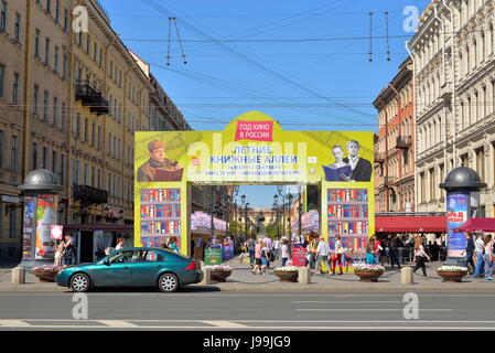 St PETERSBURG, RUSSIA - 01 JUNE 2016: Summer book gallery on Malaya Konyushennaya street Stock Photo