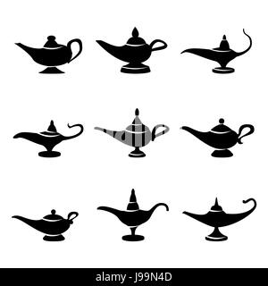 Aladdin lamp Vector. Set Icons Aladdins lamp Signs. Illustration Of Wish And Mystery Souvenir Stock Vector