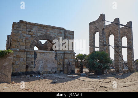 Remnants of the old Dhanushkodi church. Dhanushkodi was destroyed in a devastating cyclone in the year 1964 and popularly known as Ghost city. Stock Photo