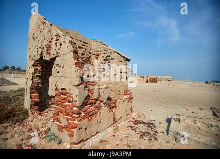 Remnants of the old Dhanushkodi church. Dhanushkodi was destroyed in a devastating cyclone in the year 1964 and popularly known as Ghost city. Stock Photo