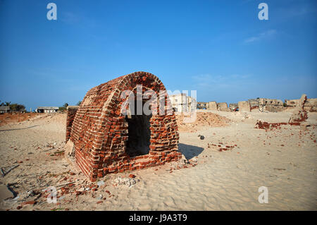 Remnants of the old Dhanushkodi church. Dhanushkodi was destroyed in a devastating cyclone in the year 1964 and popularly known as Ghost city. Stock Photo