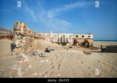 Remnants of the old Dhanushkodi church. Dhanushkodi was destroyed in a devastating cyclone in the year 1964 and popularly known as Ghost city. Stock Photo