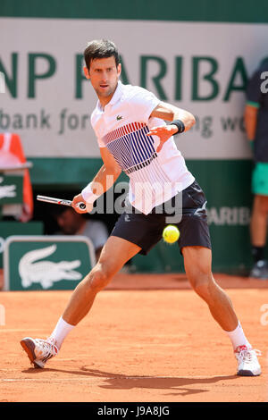 Paris, France. 31st May, 2017. Novak Djokovic (SRB) Tennis : Novak Djokovic of Serbia during the Men's singles second round match of the French Open tennis tournament against Joao Sousa of Portugal at the Roland Garros in Paris, France . Credit: AFLO/Alamy Live News Stock Photo