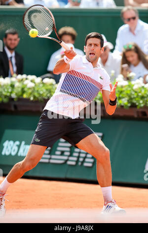 Paris, France. 31st May, 2017. Novak Djokovic (SRB) Tennis : Novak Djokovic of Serbia during the Men's singles second round match of the French Open tennis tournament against Joao Sousa of Portugal at the Roland Garros in Paris, France . Credit: AFLO/Alamy Live News Stock Photo