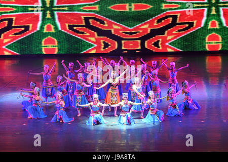 Chongqing, China's Chongqing Municipality. 31st May, 2017. A song and dance performance featuring tales about the Tujia ethnic group is staged at the Huangshui Grand Theater in Huangshui Town of Shizhu Tujia Autonomous County, southwest China's Chongqing Municipality, May 31, 2017. Credit: Wang Quanchao/Xinhua/Alamy Live News Stock Photo