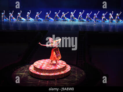 Chongqing, China's Chongqing Municipality. 31st May, 2017. A song and dance performance featuring tales about the Tujia ethnic group is staged at the Huangshui Grand Theater in Huangshui Town of Shizhu Tujia Autonomous County, southwest China's Chongqing Municipality, May 31, 2017. Credit: Wang Quanchao/Xinhua/Alamy Live News Stock Photo