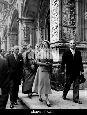 Feb. 02, 1957 - State visit to Portugal. Queen visits a Monastery. Photo Shows: H.M. The Queen seen during her tour of the Jeronimos Monastery near Lisbon, on Tuesday. (Credit Image: © Keystone Press Agency/Keystone USA via ZUMAPRESS.com) Stock Photo