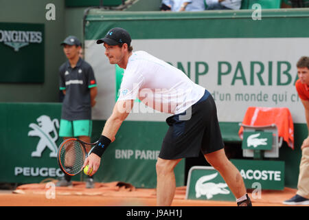 Paris, France. 01st June, 2017. Scottish tennis player Andy Murray is in action during his match in the 2nd round of the French Open in Roland Garros vs Slovak tennis player Martin Kizan on Jun 1, 2017 in Paris, France - Credit: Yan Lerval/Alamy Live News Stock Photo