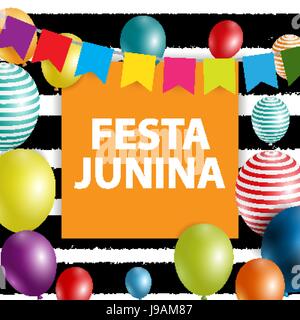 Festa Junina Holiday Background. Traditional Brazil June Festival Party. Midsummer Holiday. Vector illustration with Ribbon and Flags Stock Vector