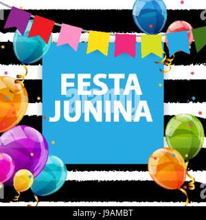 Festa Junina Holiday Background. Traditional Brazil June Festival Party. Midsummer Holiday. Vector illustration with Ribbon and Flags Stock Vector