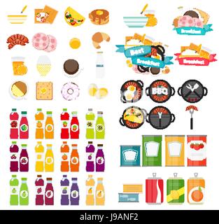 Set of Food Icons Template in Modern Flat Style Isolated on White. Material for Design. Vector Illustration Stock Vector