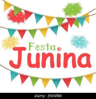 Festa Junina Holiday Background. Traditional Brazil June Festival Party. Midsummer Holiday. Vector illustration with Ribbon and Flags Stock Vector