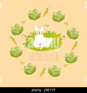 Little rabbit dreaming about vegetables Stock Vector