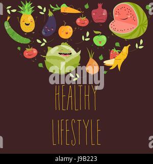 Cartoon vegetable cute characters face Stock Vector