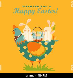 Bunnies,chicken and easter eggs Stock Vector