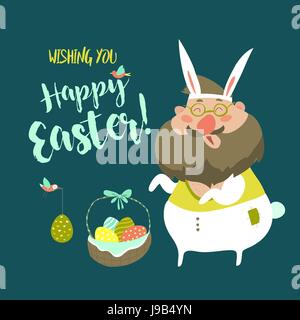 Funny Man in Easter Bunny Costume Stock Vector