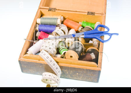 small box with sewing belonging Stock Photo