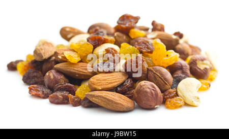 mixture of nuts and raisins isolated on white background Stock Photo