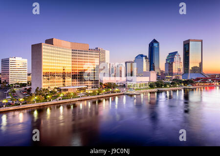 View of Downtown Jacksonville, Florida at sunrise from the Southbank 