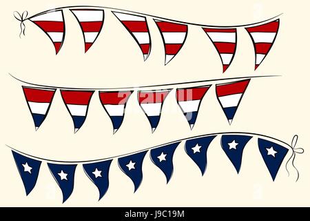 Patriotic 4th July pennant banner. Independence Day vector elements for greeting cards Stock Vector