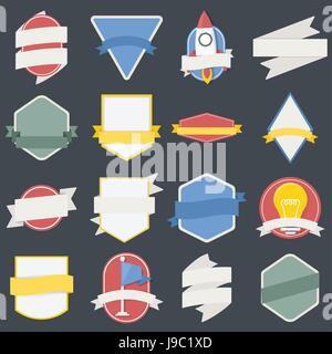Mixed Set of Light Bulb Spaceship Flag Badges Emblem Label Icon Illustration Vector Stock Vector