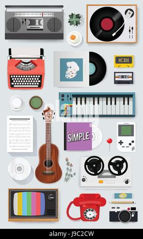 Retro Classic Entertainment Media Mixed Set Icon Illustration Vector Stock Vector