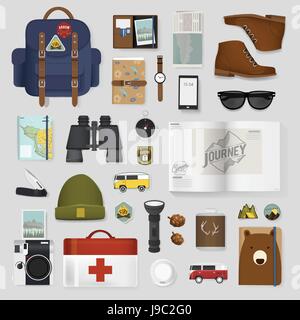 Mixed Set of Travel Packing Stuff Illustration Vector Stock Vector
