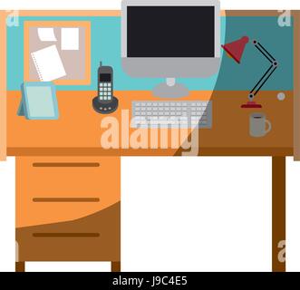 colorful graphic of workplace office interior without contour and half shadow Stock Vector
