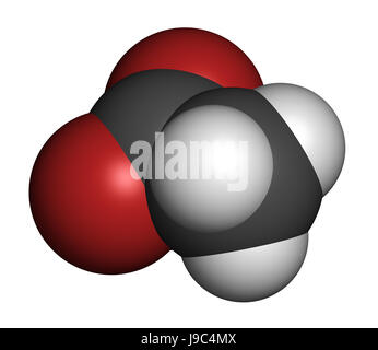 Acetate anion, chemical structure. 3D rendering. Atoms are represented as spheres with conventional color coding: carbon (grey), hydrogen (white), oxy Stock Photo