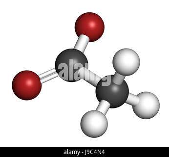 Acetate anion, chemical structure. 3D rendering. Atoms are represented as spheres with conventional color coding: carbon (grey), hydrogen (white), oxy Stock Photo