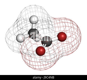 Acetate anion, chemical structure. 3D rendering. Atoms are represented as spheres with conventional color coding: carbon (grey), hydrogen (white), oxy Stock Photo