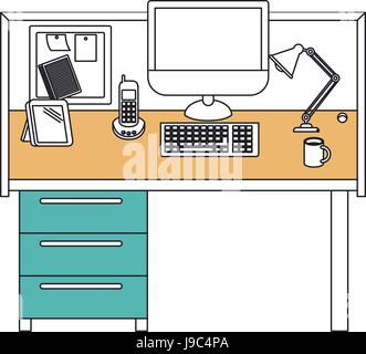 silhouette color sections of workplace office interior Stock Vector