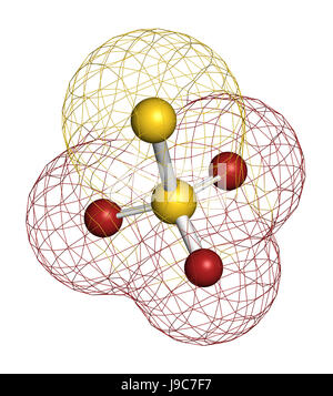 Thiosulfate anion, chemical structure. 3D rendering. Atoms are represented as spheres with conventional color coding. Stock Photo