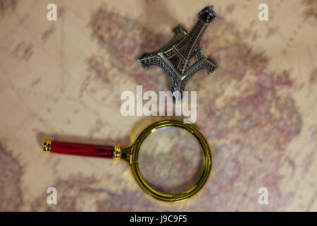 Magnifying glass  on the map Background Stock Photo