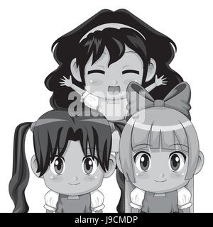 Set of three anime girls. Cute girls with big eyes and wearing japanese  school uniform. Hand drawn vector illustration isolated on white Stock  Vector Image & Art - Alamy