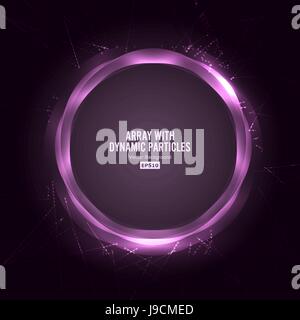 Array Vector With Splash Particles. Connection Round Structure. Digital Abstract Background  Glowing Halftone Stock Vector