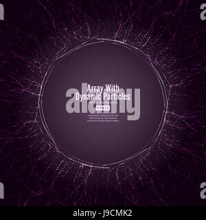 Array Vector With Dynamic Particles. Round Dots  And Lines. Graphic Abstract Background  Lighting Effect Stock Vector