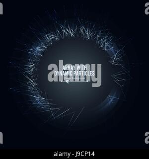 Array Vector With Splash Particles. Round Dots  And Lines. Digital Abstract Background  Glowing Halftone Stock Vector