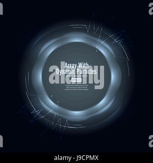Array Vector With Splash Particles. Connection Round Structure. Digital Abstract Background  Glowing Halftone Stock Vector