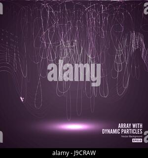 Array Vector With Splash Emitted Particles. Round Dots  And Lines. Visualization Abstract Background  Swirled Stripes Stock Vector