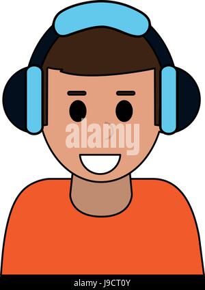 color silhouette cartoon half body man with headphones Stock Vector