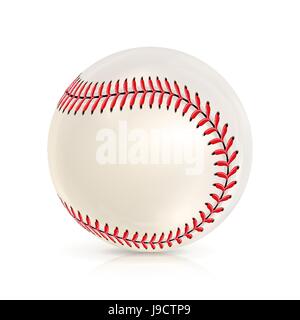 Baseball ball realistic, logo, icon in white leather with red